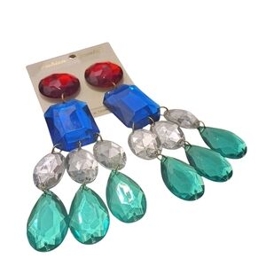 Vintage NWOT Multi Color Statement Earrings 5" " Fab Find!"